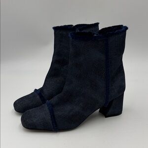 Stuart Weitzman
Denim Fringe Trim Accent Denim Ankle Boots